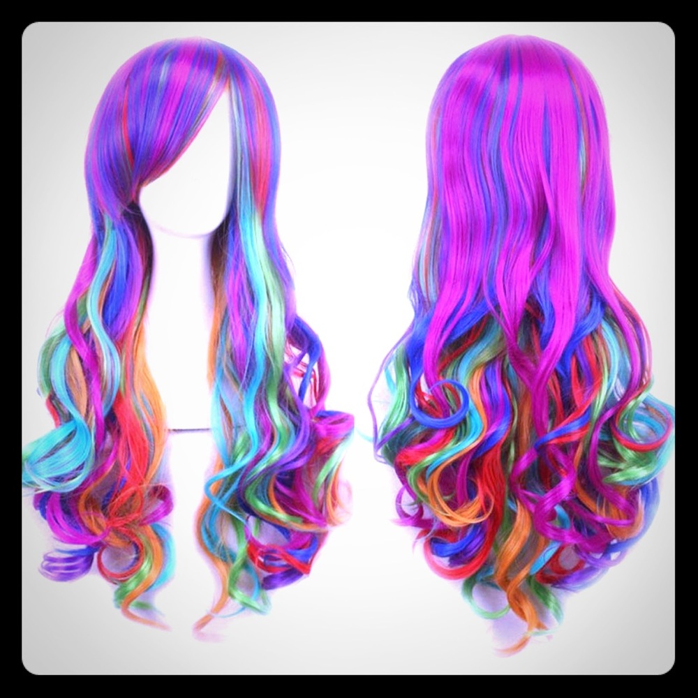 28'' Rainbow Wigs for Women Long Wavy Cosplay Wig